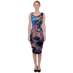 Aerial Photo Of Cityscape At Night Sleeveless Pencil Dress by Modalart