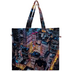 Aerial Photo Of Cityscape At Night Canvas Travel Bag by Modalart