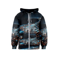 Aerial Photography Of Lighted High Rise Buildings Kids  Zipper Hoodie by Modalart