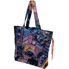 Aerial Photo Of Cityscape At Night Drawstring Tote Bag by Modalart