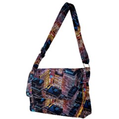 Aerial Photo Of Cityscape At Night Full Print Messenger Bag (s) by Modalart