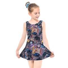 Aerial Photo Of Cityscape At Night Kids  Skater Dress Swimsuit by Modalart