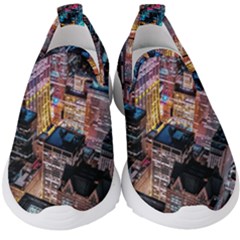 Aerial Photo Of Cityscape At Night Kids  Slip On Sneakers by Modalart