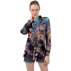 Aerial Photo Of Cityscape At Night Long Sleeve Satin Shirt