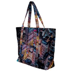 Aerial Photo Of Cityscape At Night Zip Up Canvas Bag by Modalart