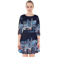 Aerial Photography Of Lighted High Rise Buildings Smock Dress by Modalart