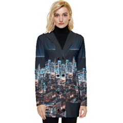 Aerial Photography Of Lighted High Rise Buildings Button Up Hooded Coat  by Modalart