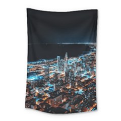 Aerial Photography Of Lighted High Rise Buildings Small Tapestry by Modalart