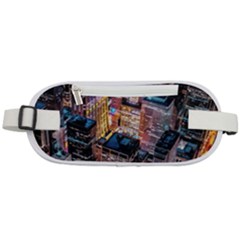 Aerial Photo Of Cityscape At Night Rounded Waist Pouch by Modalart