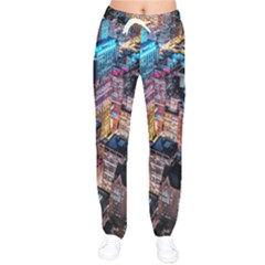 Aerial Photo Of Cityscape At Night Women Velvet Drawstring Pants by Modalart