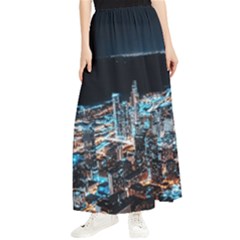 Aerial Photography Of Lighted High Rise Buildings Maxi Chiffon Skirt by Modalart