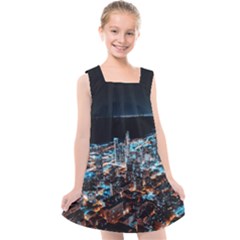 Aerial Photography Of Lighted High Rise Buildings Kids  Cross Back Dress by Modalart