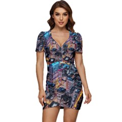 Aerial Photo Of Cityscape At Night Low Cut Cap Sleeve Mini Dress by Modalart