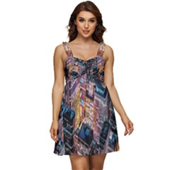 Aerial Photo Of Cityscape At Night Ruffle Strap Babydoll Chiffon Dress by Modalart