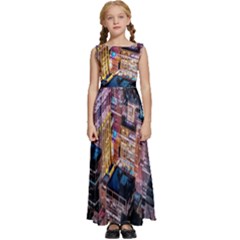 Aerial Photo Of Cityscape At Night Kids  Satin Sleeveless Maxi Dress by Modalart