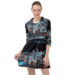 Aerial Photography Of Lighted High Rise Buildings Mini Skater Shirt Dress by Modalart