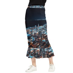 Aerial Photography Of Lighted High Rise Buildings Maxi Fishtail Chiffon Skirt by Modalart