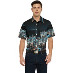 Aerial Photography Of Lighted High Rise Buildings Men s Short Sleeve Pocket Shirt  by Modalart