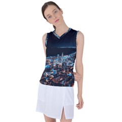 Aerial Photography Of Lighted High Rise Buildings Women s Sleeveless Sports Top by Modalart