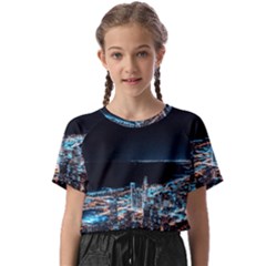 Aerial Photography Of Lighted High Rise Buildings Kids  Basic T-shirt by Modalart