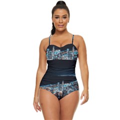 Aerial Photography Of Lighted High Rise Buildings Retro Full Coverage Swimsuit by Modalart