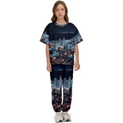 Aerial Photography Of Lighted High Rise Buildings Kids  T-shirt And Pants Sports Set by Modalart