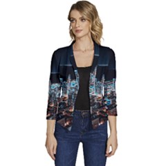 Aerial Photography Of Lighted High Rise Buildings Women s Casual 3/4 Sleeve Spring Jacket by Modalart