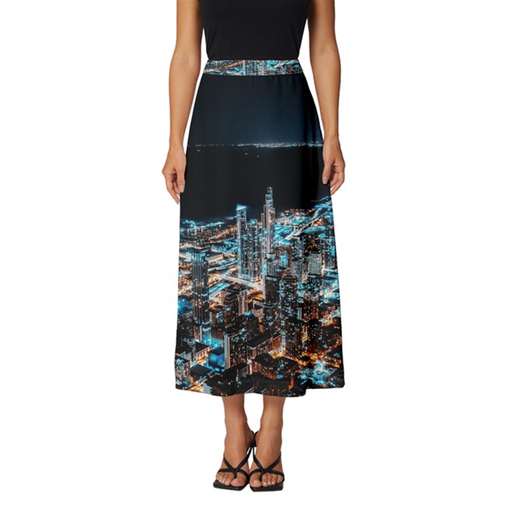 Aerial Photography Of Lighted High Rise Buildings Classic Midi Chiffon Skirt