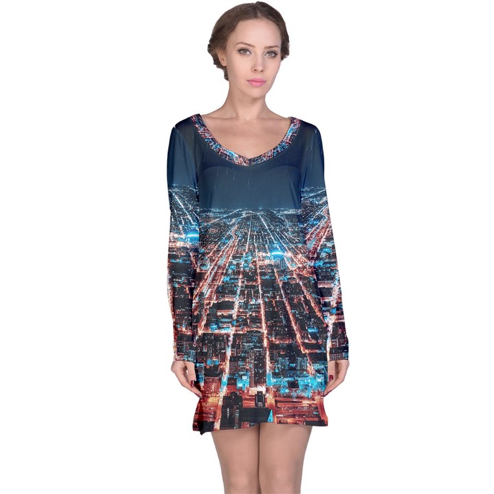 Aerial Shot Of Buildings Long Sleeve Nightdress