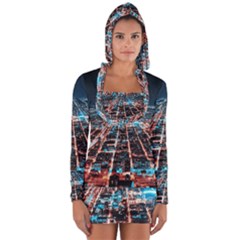 Aerial Shot Of Buildings Long Sleeve Hooded T-shirt by Modalart