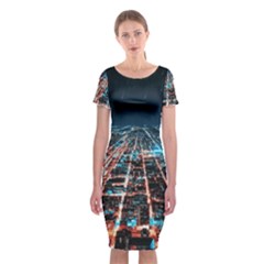 Aerial Shot Of Buildings Classic Short Sleeve Midi Dress by Modalart