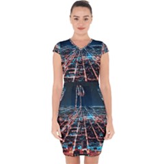 Aerial Shot Of Buildings Capsleeve Drawstring Dress  by Modalart