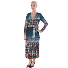 Aerial Shot Of Buildings Velvet Maxi Wrap Dress by Modalart