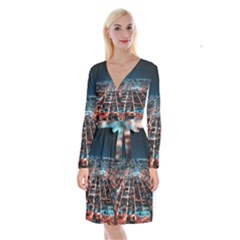 Aerial Shot Of Buildings Long Sleeve Velvet Front Wrap Dress by Modalart