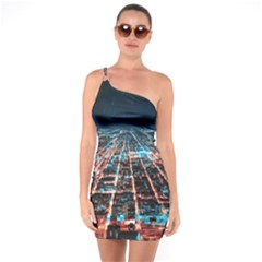 Aerial Shot Of Buildings One Shoulder Ring Trim Bodycon Dress by Modalart