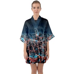 Aerial Shot Of Buildings Half Sleeve Satin Kimono  by Modalart