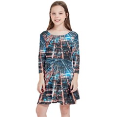 Aerial Shot Of Buildings Kids  Quarter Sleeve Skater Dress by Modalart