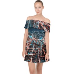 Aerial Shot Of Buildings Off Shoulder Chiffon Dress by Modalart