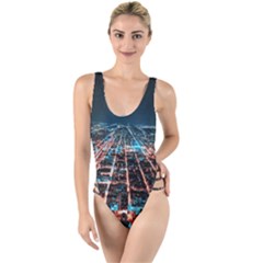 Aerial Shot Of Buildings High Leg Strappy Swimsuit by Modalart