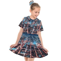 Aerial Shot Of Buildings Kids  Short Sleeve Shirt Dress by Modalart