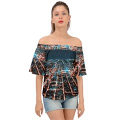 Aerial Shot Of Buildings Off Shoulder Short Sleeve Top by Modalart