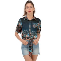 Aerial Shot Of Buildings Tie Front Shirt  by Modalart