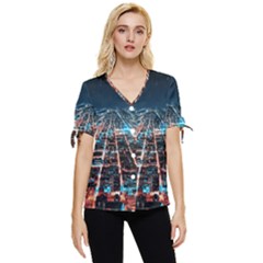 Aerial Shot Of Buildings Bow Sleeve Button Up Top by Modalart