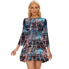 Aerial Shot Of Buildings Long Sleeve Babydoll Dress by Modalart