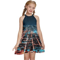 Aerial Shot Of Buildings Kids  Halter Collar Waist Tie Chiffon Dress by Modalart