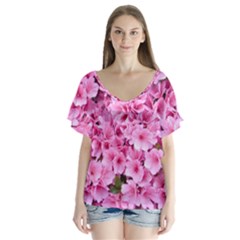 Beautiful Tree Flowers V-neck Flutter Sleeve Top by 1212