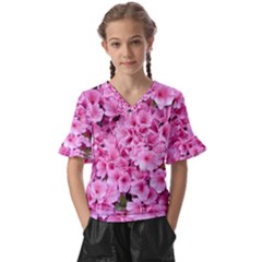 Beautiful Tree Flowers Kids  V-neck Horn Sleeve Blouse by 1212