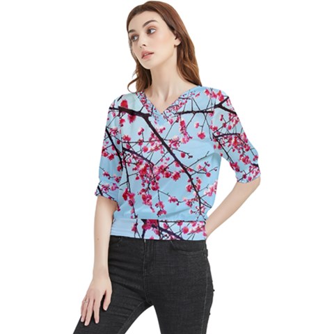 Beautiful Tree Flowers Quarter Sleeve Blouse by 1212