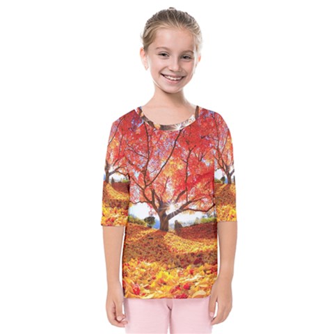 Beautiful Tree Flowers Kids  Quarter Sleeve Raglan T-shirt by 1212