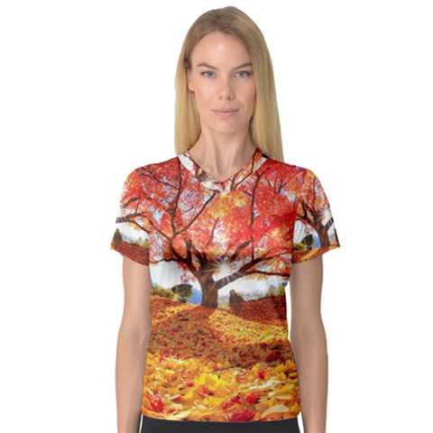 Beautiful Tree Flowers V-neck Sport Mesh T-shirt by 1212